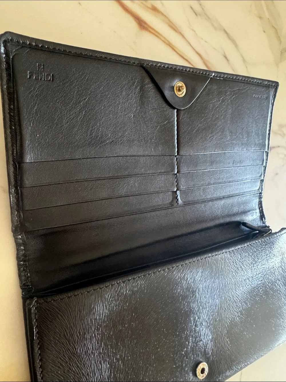 Fendi Black Leather Logo Continental wallet